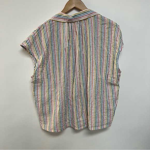 Green Cove Rainbow Striped Button Down Shirt Short Sleeve Boutique Medium Large - Picture 4 of 4